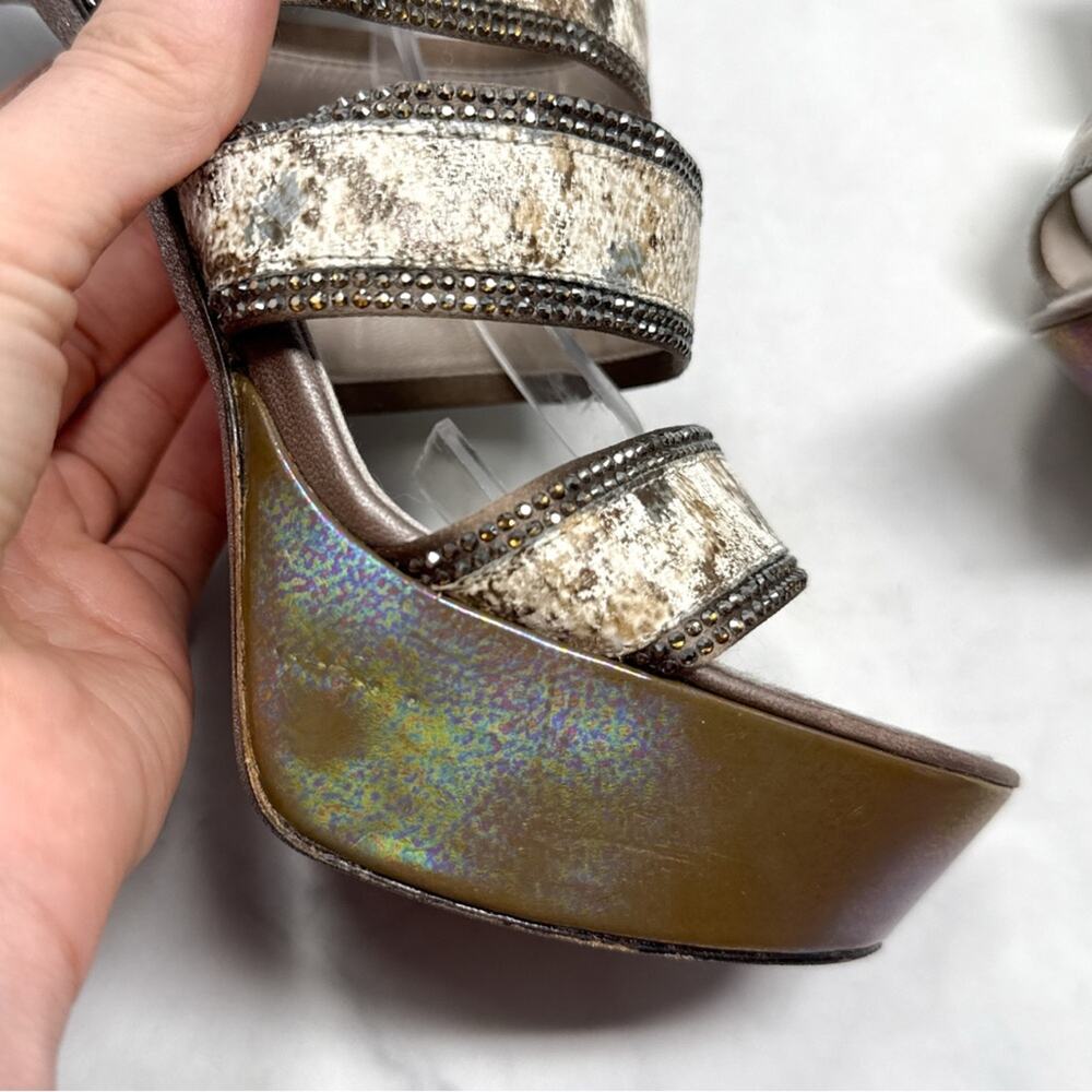 Rene Caovilla Vintage Y2K Platform Ankle Wrap Strappy Sandal Heels Rhinestone - Picture 6 of 16